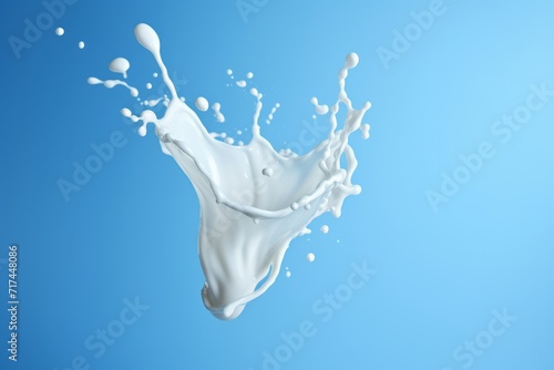 Pouring Milk Splash, on blue background, Generative AI