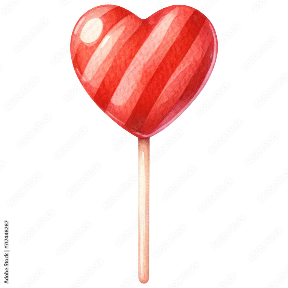 Valentine Red Heart Shaped Lollipop, Watercolor Sweet Dessert, Isolated on Transparent Background. Generative AI Valentine Red Heart Shaped Lollipop, Watercolor Sweet Dessert, Isolated on Transparent Background. Generative AI