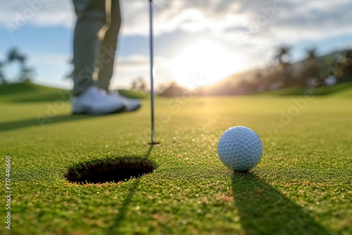 "Precision Putt: Professional Golfer Expertly Putting the Ball into the Hole with Skill and Accuracy."