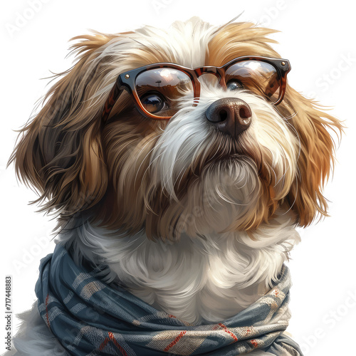 A Mucuchies In Venezuelan Mountain Dog Glasses, Isolate Images White Background © IMPic