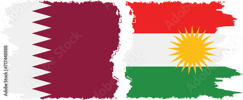 Kurdistan and Qatar grunge flags connection vector