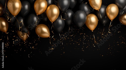 Wallpaper Mural Black and gold flying balloons in front of a black wall. generative ai. Torontodigital.ca