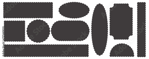 Scallop edge frames shapes. Rectangle circle oval and square border with cute lace pattern. Vector decorative collection