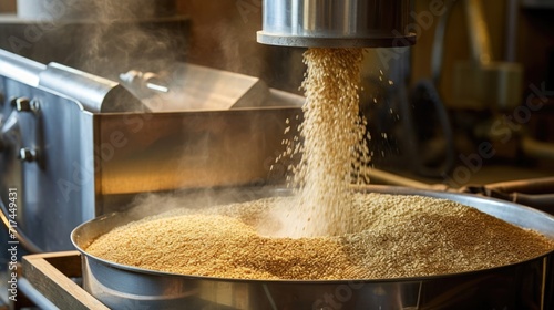 A demonstration of the allimportant mashing stage, where hot water and malted barley are mixed to convert starches into fermentable sugars. photo