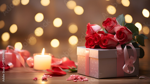 Gift box with beautiful red ribbon concept for Valentine's, anniversary, and Mother's Day. Isolated on Bokeh Background with copyspace © Graphic Ledger