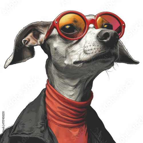 A Podenco Ibicenco In Spanish Sighthound Glasses, Isolate Images White Background photo