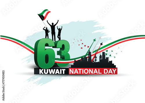 25th February happy 63 th national day Kuwait with waving flag. abstract vector illustration design