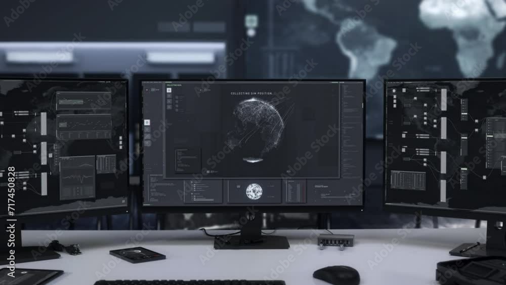 Spy mission network technology analysing the earth map. Spy mission network system searching for target sim card signal location. Spy mission network software identifying the position coordinates. Spy mission network technology analysing the earth map. Spy mission network system searching for target sim card signal location. Spy mission network software identifying the position coordinates.
