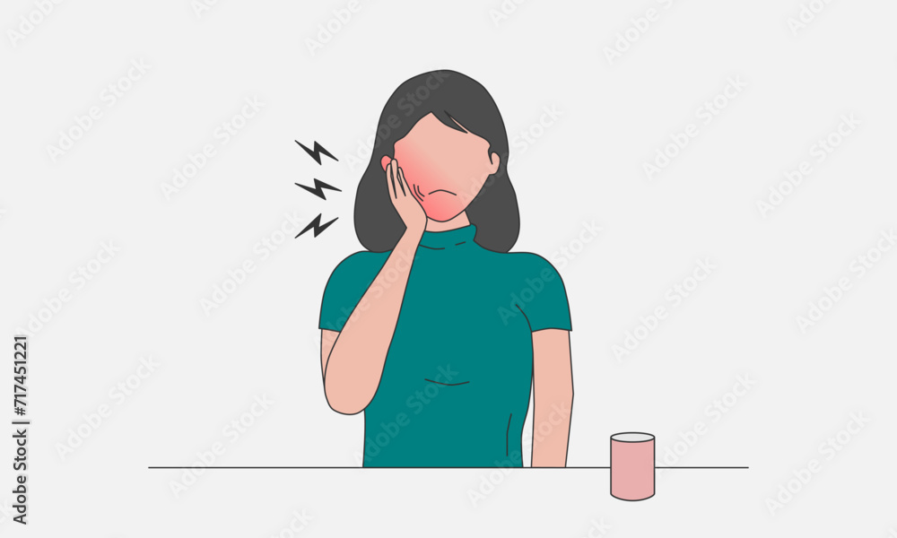 Woman holding her cheek because of toothache. Vector illustration. Woman holding her cheek because of toothache. Vector illustration.