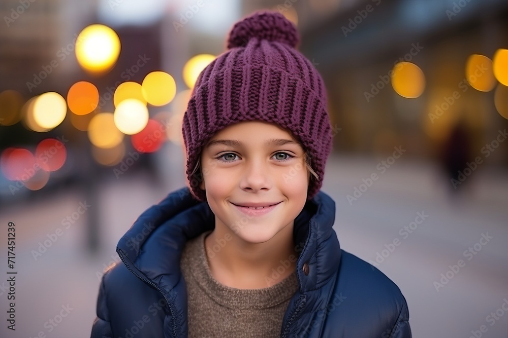 Portrait of a beautiful girl in a winter hat on a city street Portrait of a beautiful girl in a winter hat on a city street