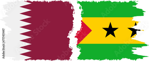 Sao Tome and Principe and Qatar grunge flags connection vector