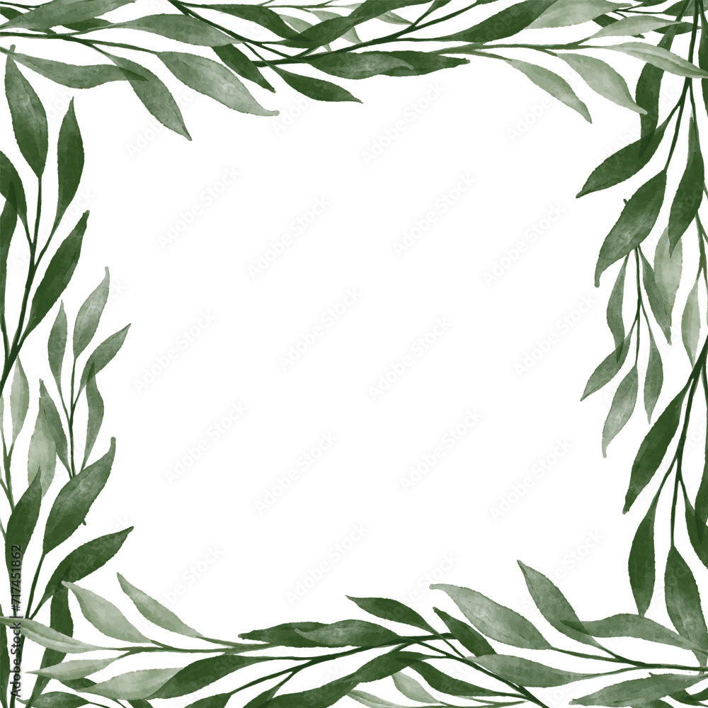 square frame with green leaves border for banner