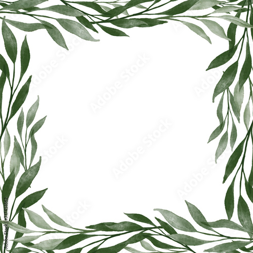 square frame with green leaves border for banner