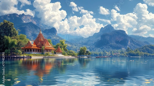 Landscape Wat Tham Sua Temple Kanchanaburi, Background Banner HD photo