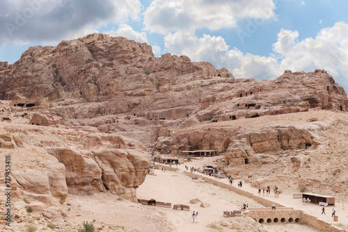 View from the Great Temple to the Nabatean Kingdom of Petra in the Wadi Musa city in Jordan