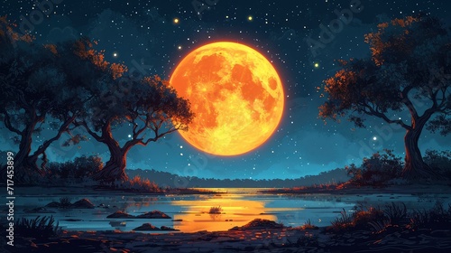Moon On Dark Night, Background Banner HD
