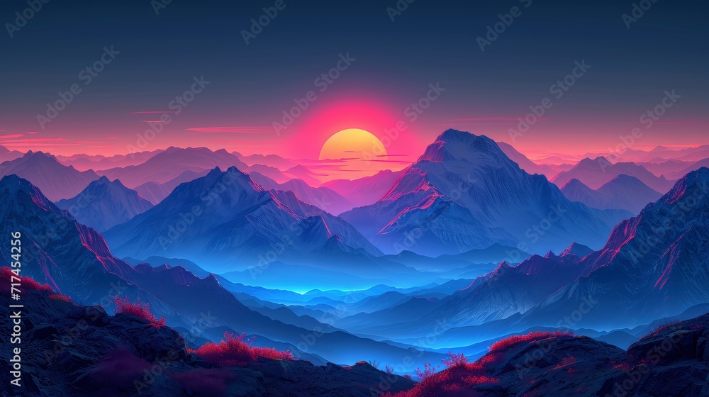 Mountain Landscape Sunset Cloudless Blue Sky, Background Banner HD Mountain Landscape Sunset Cloudless Blue Sky, Background Banner HD