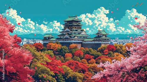 Nagoya Castle Sakura View, Background Banner HD