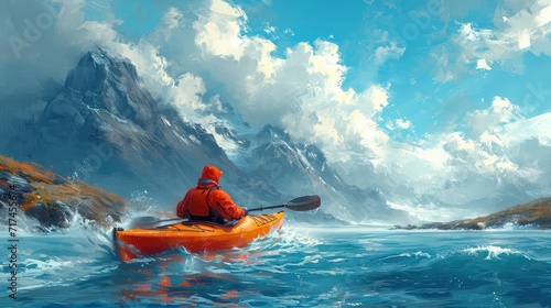 Open Sea Man Sailing On Kayak, Background Banner HD