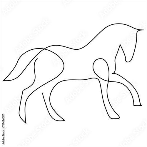 Continuous one line drawing of horse line art drawing vector illustration
