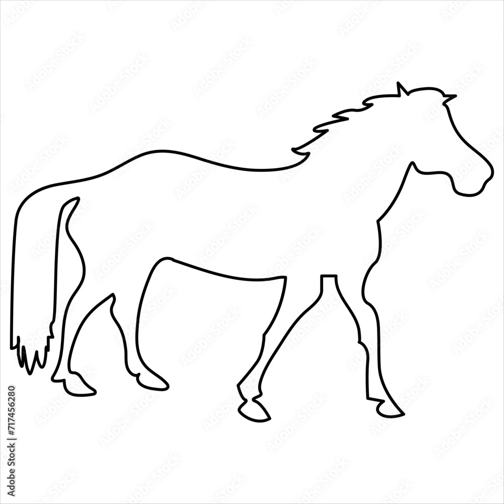 Continuous one line drawing of horse line art drawing vector illustration