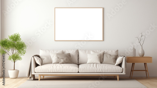 mock up poster frame in modern interior background,