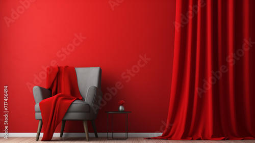 Red wall interior mockup for Stylish reading corner area.