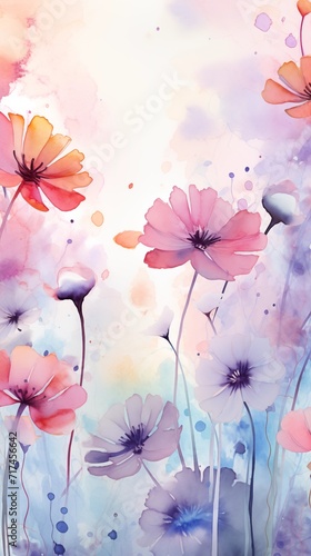 Colorful flowers watercolor illustration for weeding invitation background © MiniRiz