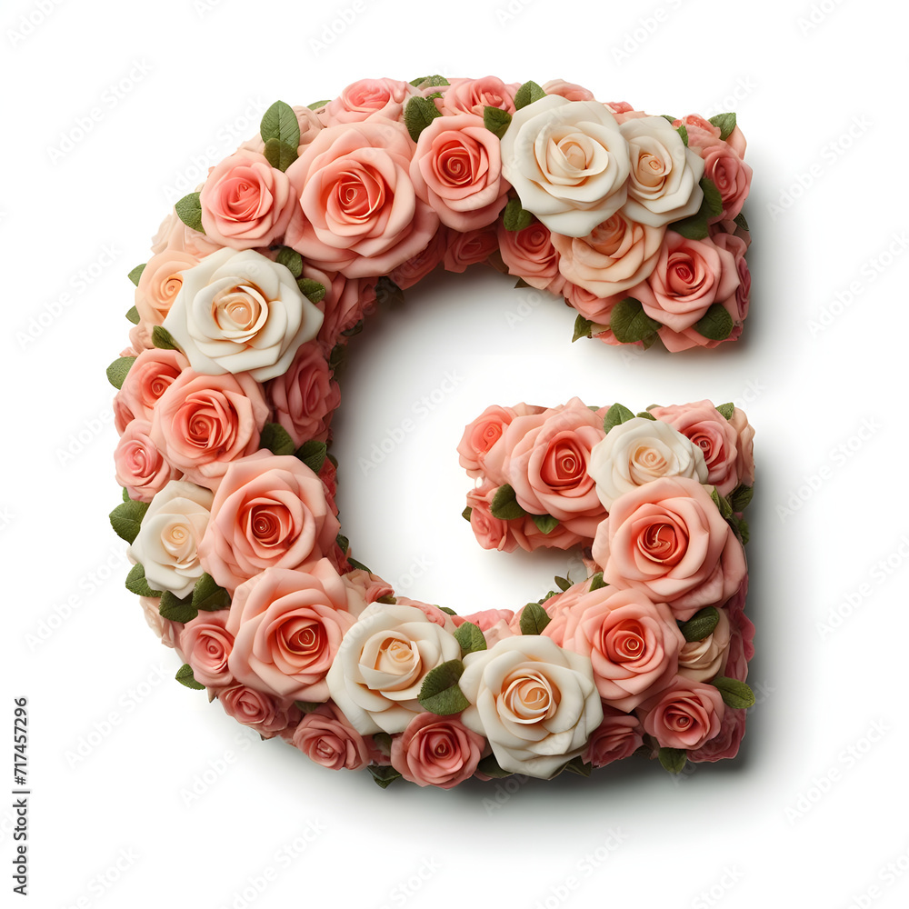 The letter G is made out of rose flowers, the Rose Alphabet, and Valentine Designs, on a White background, isolated on white, photorealistic The letter G is made out of rose flowers, the Rose Alphabet, and Valentine Designs, on a White background, isolated on white, photorealistic