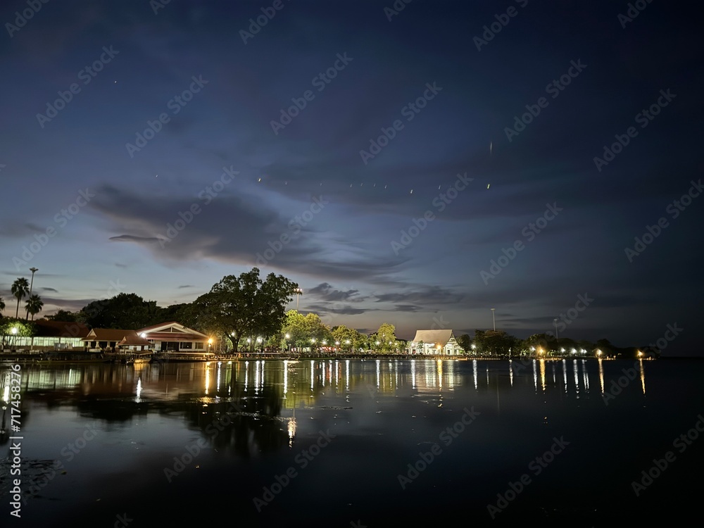 Fototapeta premium Night view of the river and landscape