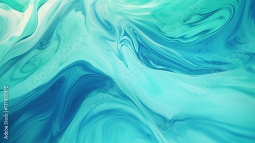 Blue Cyan Green Liquid Ink Churning Together. Digital Art 3D Illustration 