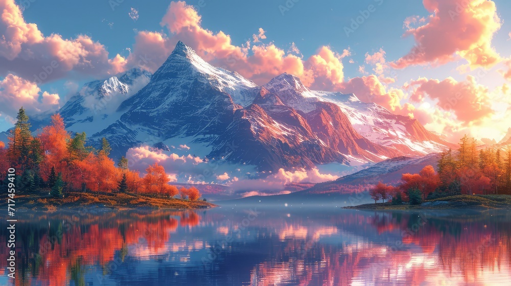 Picturesque Landscape Mountain Cloudy Sky Reflecte, Background Banner HD
