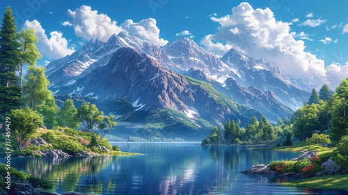 Picturesque Landscape Mountain Cloudy Sky Reflecte  Background Banner HD
