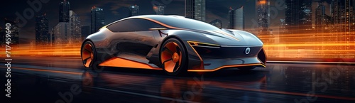 The sleek elegance of a sports car cruising on the road  exuding a futuristic and stylish design.