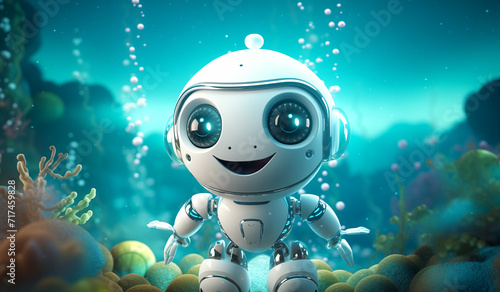 cute robot with eyes on a path surrounded by nature