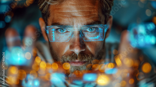 Portrait of a man working with smart glasses