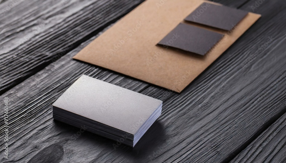 Fototapeta premium Corporate Desk Setup Black Wooden Background