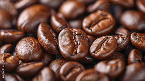 Glossy coffee beans close-up view.