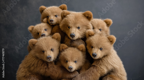 Pile of brown bear cubs snuggling. © RISHAD