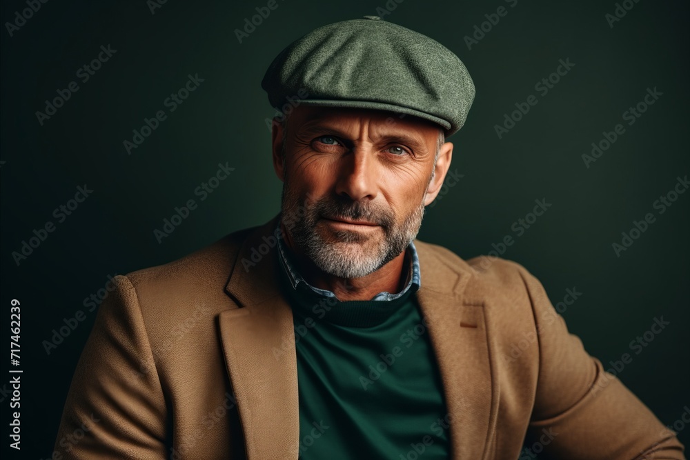 Portrait of a handsome mature man in a cap. Men's beauty, fashion. Portrait of a handsome mature man in a cap. Men's beauty, fashion.
