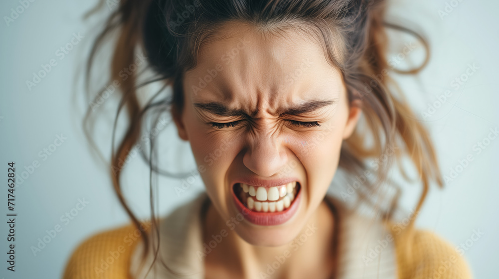 Frustrated woman clenching her teeth. Frustrated woman clenching her teeth.