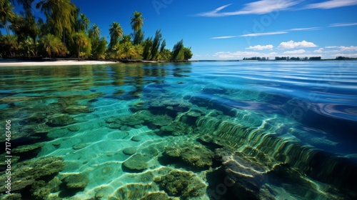 Crystal Clear Tropical Waters with Lush Greenery and Coral Reefs