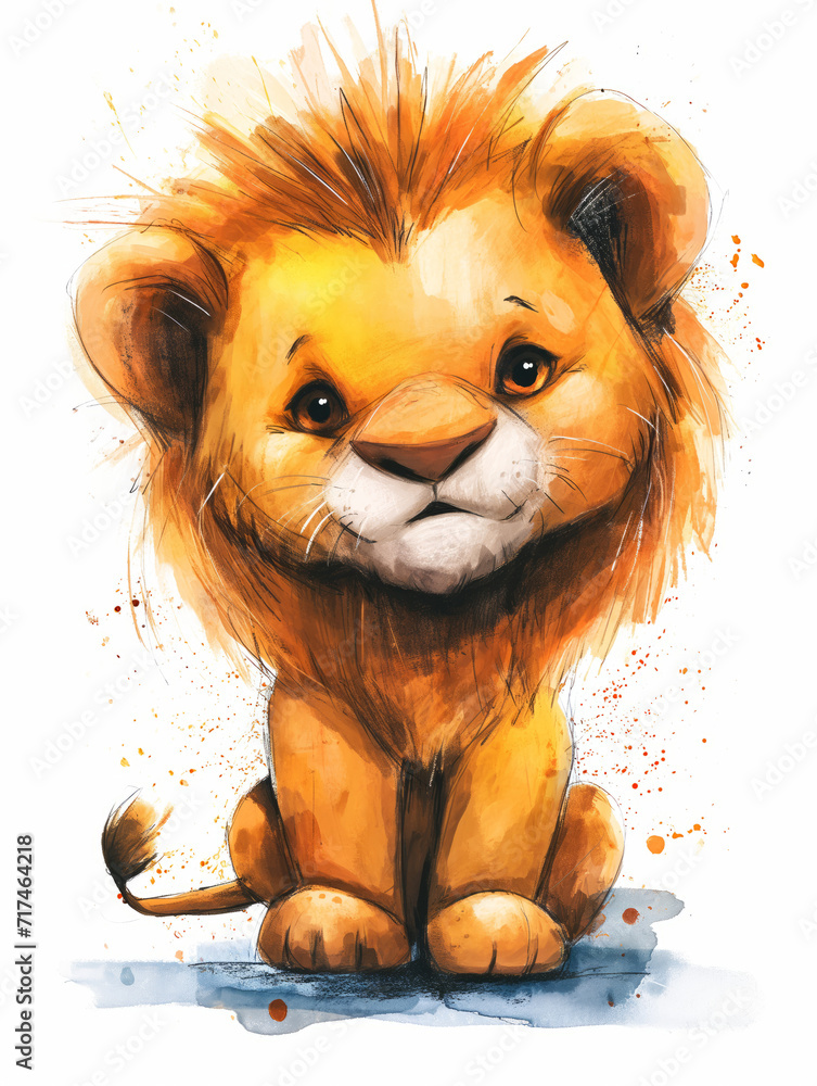 Lion with brush watercolor on white background Lion with brush watercolor on white background