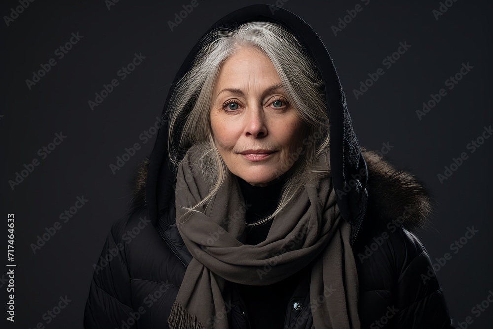 Portrait of a beautiful senior woman in winter coat and scarf. Portrait of a beautiful senior woman in winter coat and scarf.