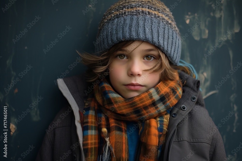 Portrait of a little boy in a warm hat and scarf. Portrait of a little boy in a warm hat and scarf.