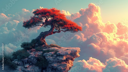Small Tree Resting On Cliff Next, Background Banner HD