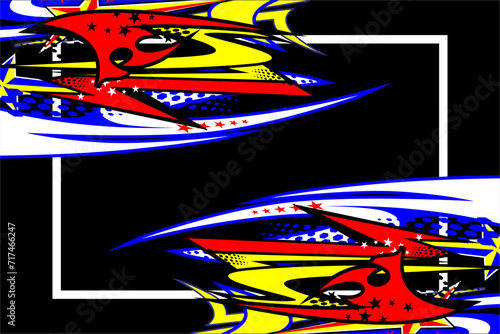 vector abstract racing background design with a unique striped pattern and a combination of bright colors such as red  yellow and blue as well as a star effect  suitable for your racing design