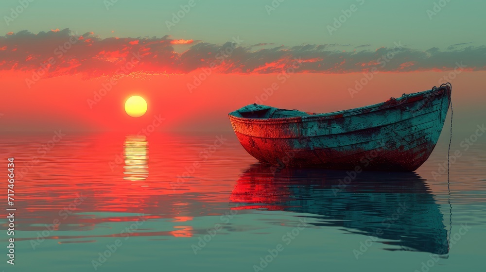 Sun Over Horizontal Line Littelboat Reflection, Background Banner HD