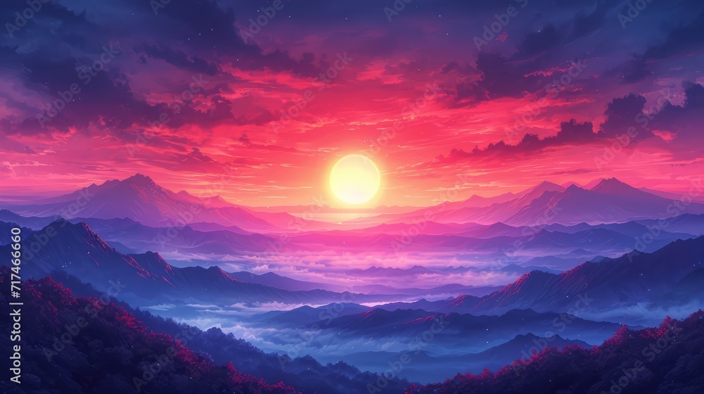 Sunset Mountains Beautiful Colored Sky, Background Banner HD