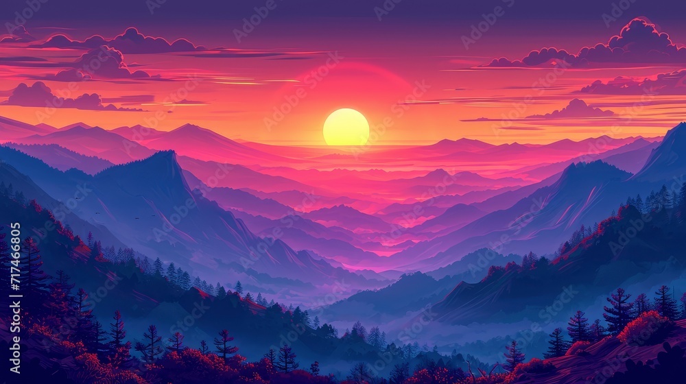 Sunset Sky Over Mountainous Terrain, Background Banner HD